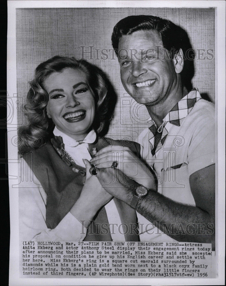 1956 Press Photo Actors Ekberg and Steel announce love - RRW19085 - Historic Images