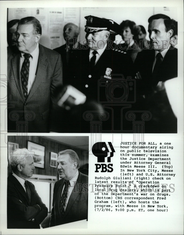 1986 Press Photo Edwin Meese III Rudy Giuliani CBS - RRW20427 - Historic Images