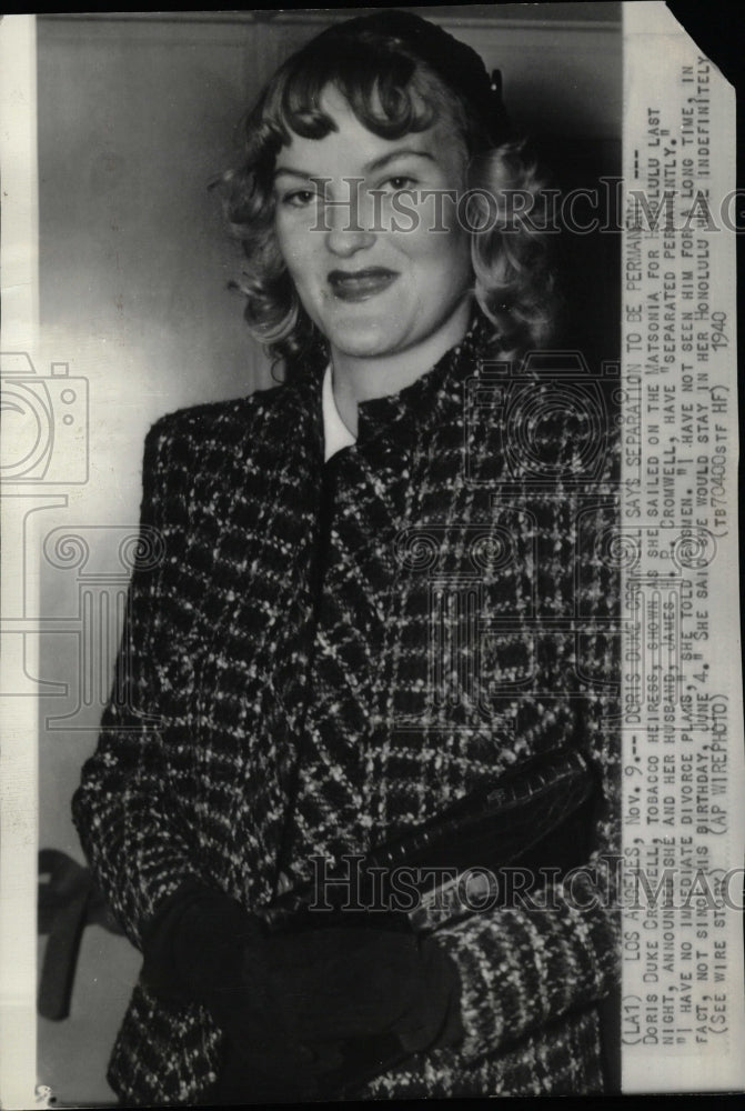 1941 Press Photo Doris Duke Cromwell Tobacco Heiress - RRW21741 - Historic Images