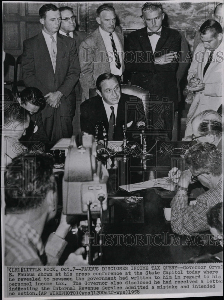 1958 Press Photo Orval Faubus Income Tax Query - RRW21993 - Historic Images