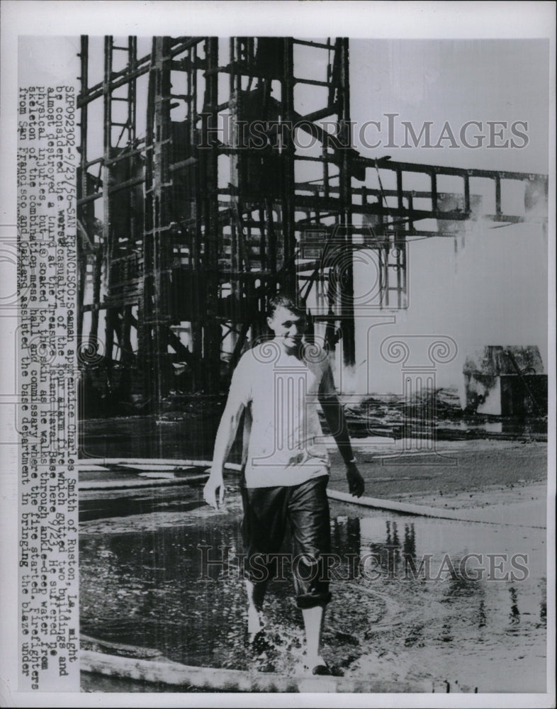 1956 Press Photo Charles Smith alarm fire Naval base - RRW22189 - Historic Images