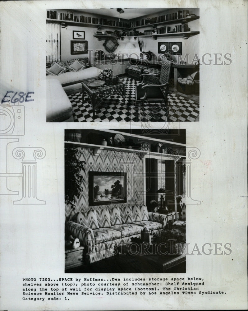 1983 Press Photo Shelves ceiling Den storage space room - RRW22857 - Historic Images