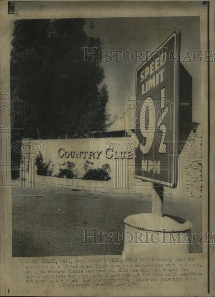 1970 Press Photo Oxnard Mobile Home Park Sign Country - RRW23427 - Historic Images