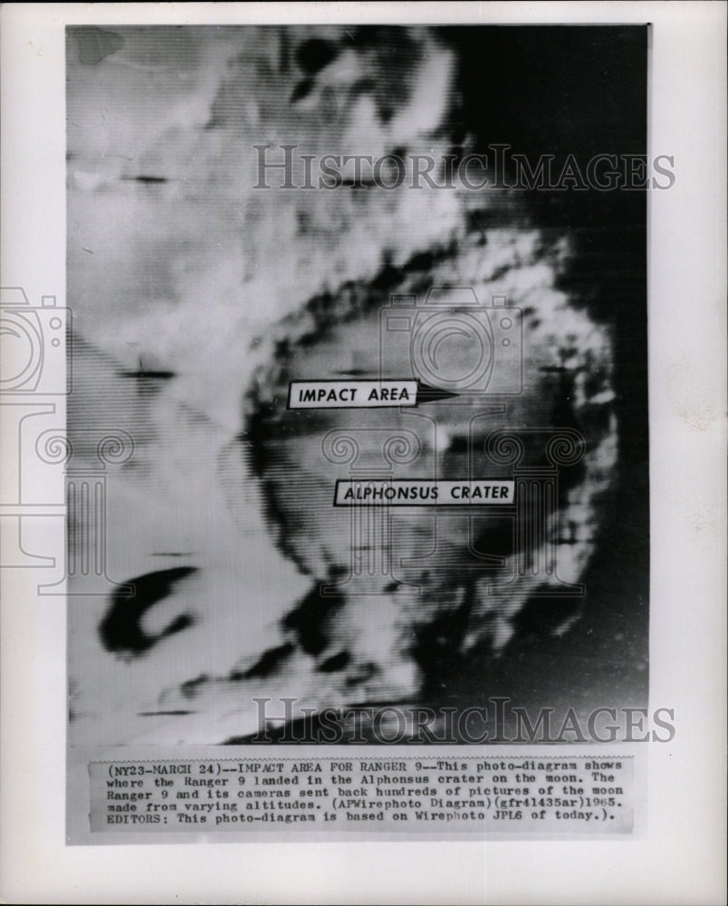 1965 Press Photo Ranger 9 Landed Alphonsus Crater Moon - RRW25249 - Historic Images