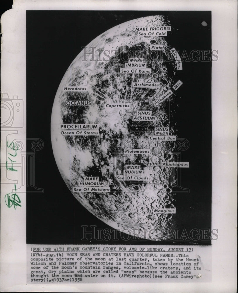 1958 Press Photo Mountain Ranges Volcanic Craters Moon - RRW25257 - Historic Images