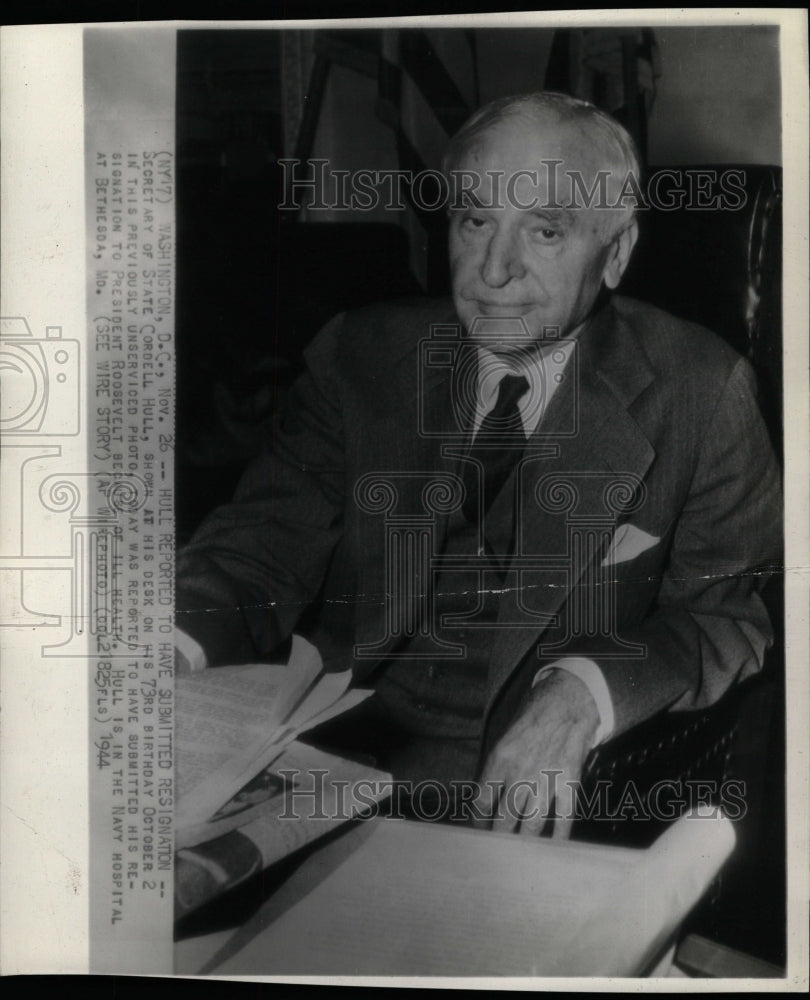 1944 Press Photo Secretary State Cordell Hull Resigns - RRW25991 - Historic Images