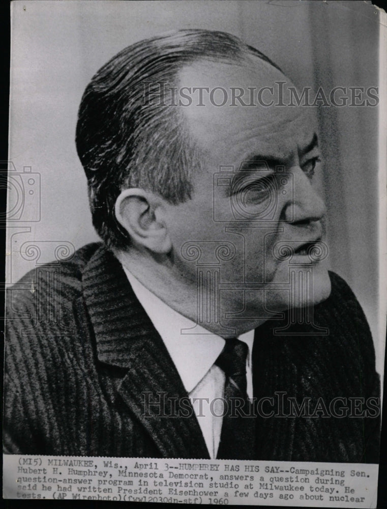 1960 Press Photo Senator Hubert Humphrey Milwaukee - RRW26119 - Historic Images