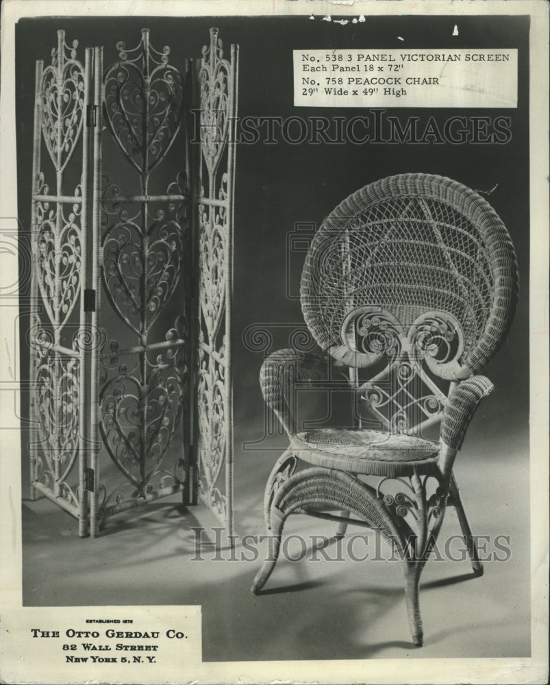 1967 Press Photo Rattan Peacock Chair Victorian Screen - RRW28771 - Historic Images