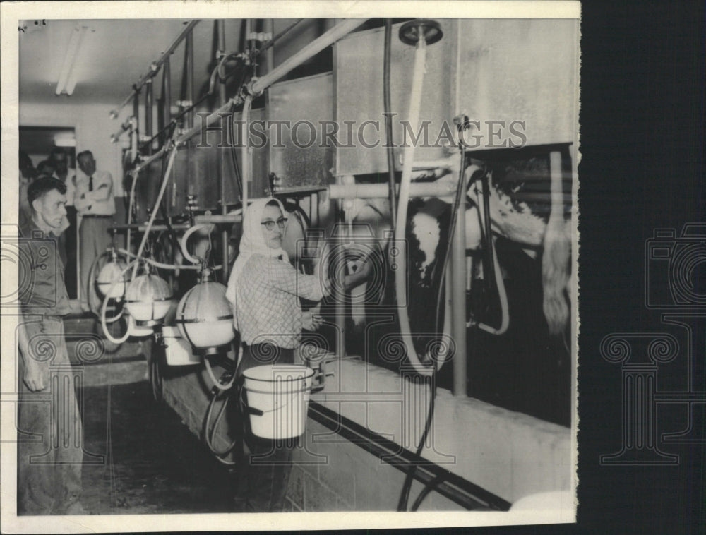 1958 Press Photo Orlen Golay Cambridge City Milked - RRW29797 - Historic Images