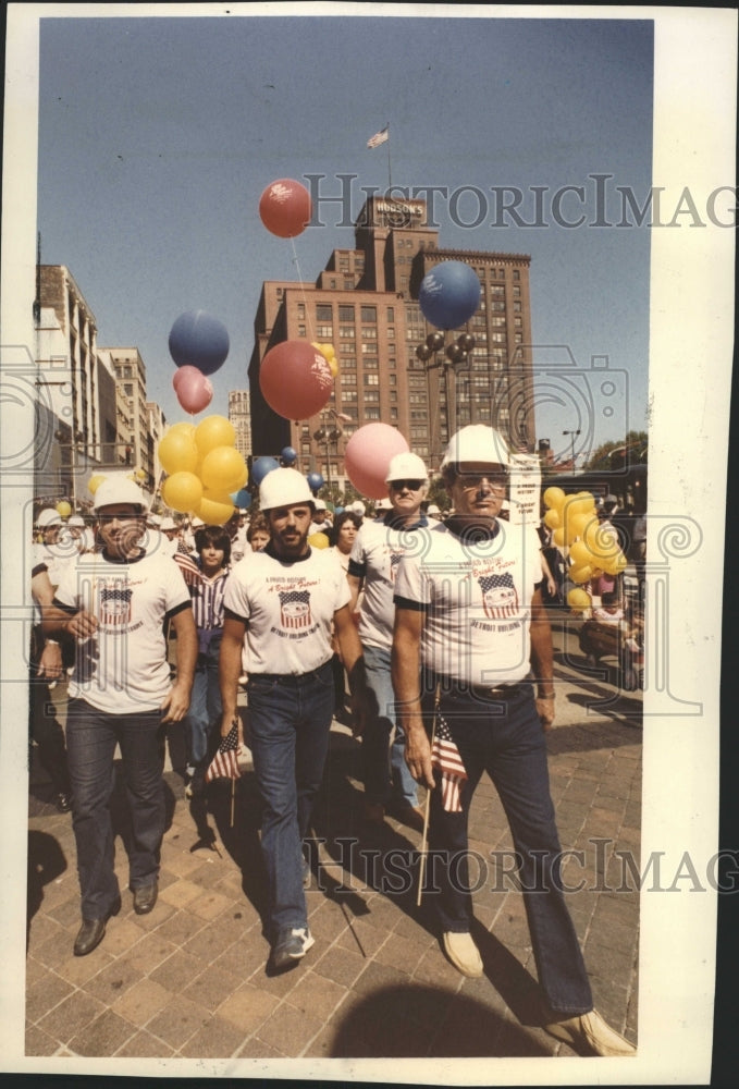 1985 Press Photo Labor Day Parade Union Politians - RRW31225 - Historic Images