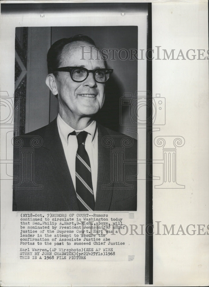 1968 Press Photo Sen. Philip A. Hart chief justice - RRW31329 - Historic Images