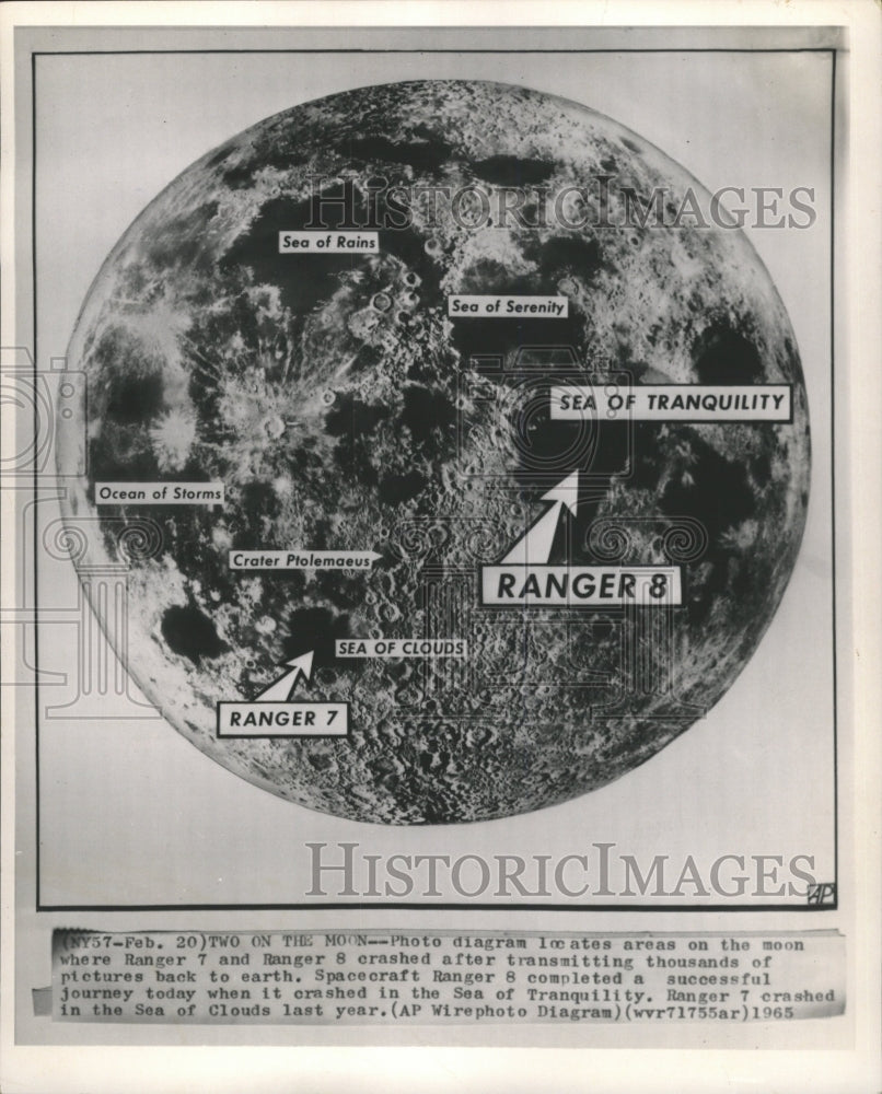 1965 Press Photo Diagram where Ranger 7 and 8 crashed - RRW34211 - Historic Images