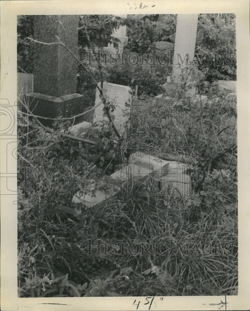 Press Photo Gravestones Graveyard Fallen Down Grass - RRW35005 - Historic Images