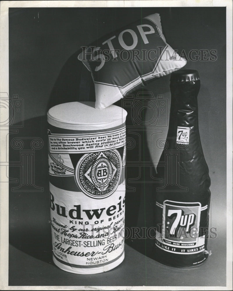 Press Photo Budweiser 7up Stop Sign Pillow - RRW35213 - Historic Images