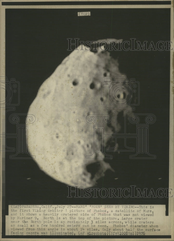 1976 Press Photo Viking Orbiter 1 Phobos Mars Satellite RRW35345