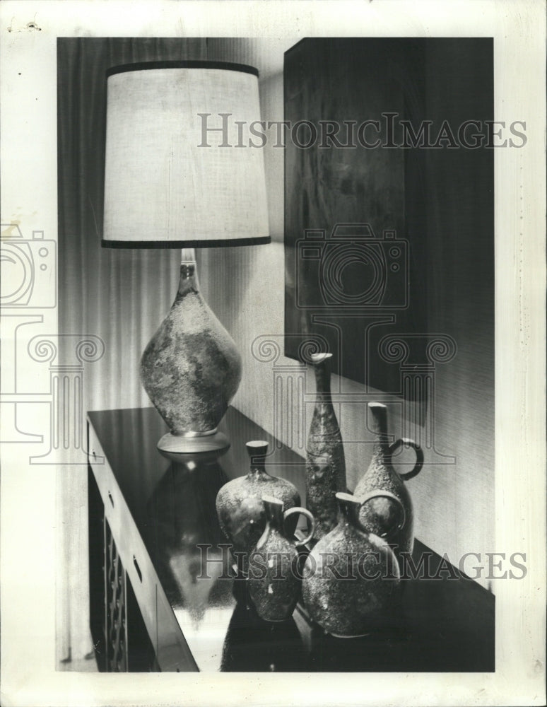 1965 Press Photo Pottery Base Lamp Etruscan Glaze - RRW35673 - Historic Images