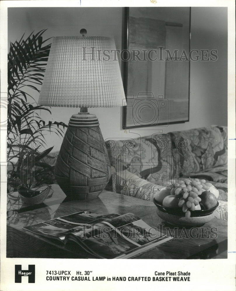 1974 Press Photo Casual Lamp Hand Crafted Basket Weave - RRW35675 - Historic Images