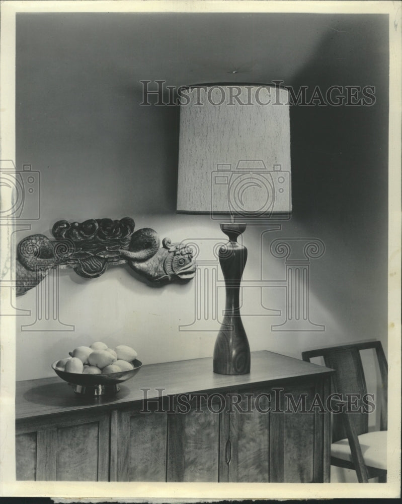 1961 Press Photo Graceful lamp of solid walnut. - RRW36911 - Historic Images