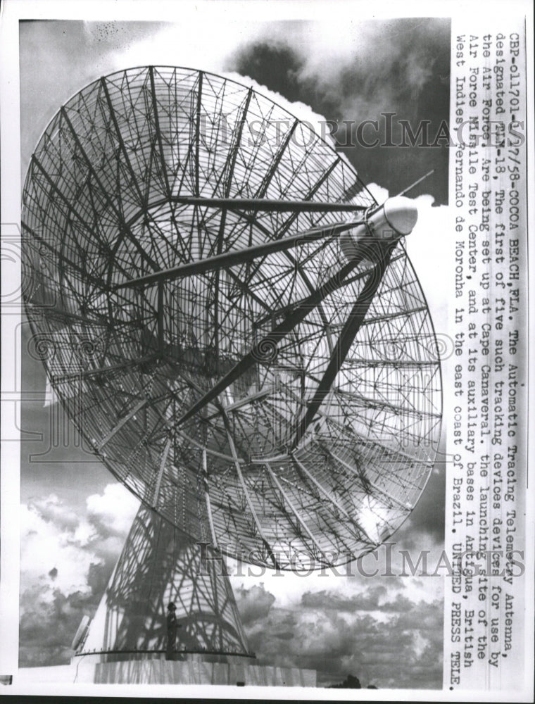 1958 Press Photo U.S. Air Force Telemetry Antenna - RRW37399 - Historic Images