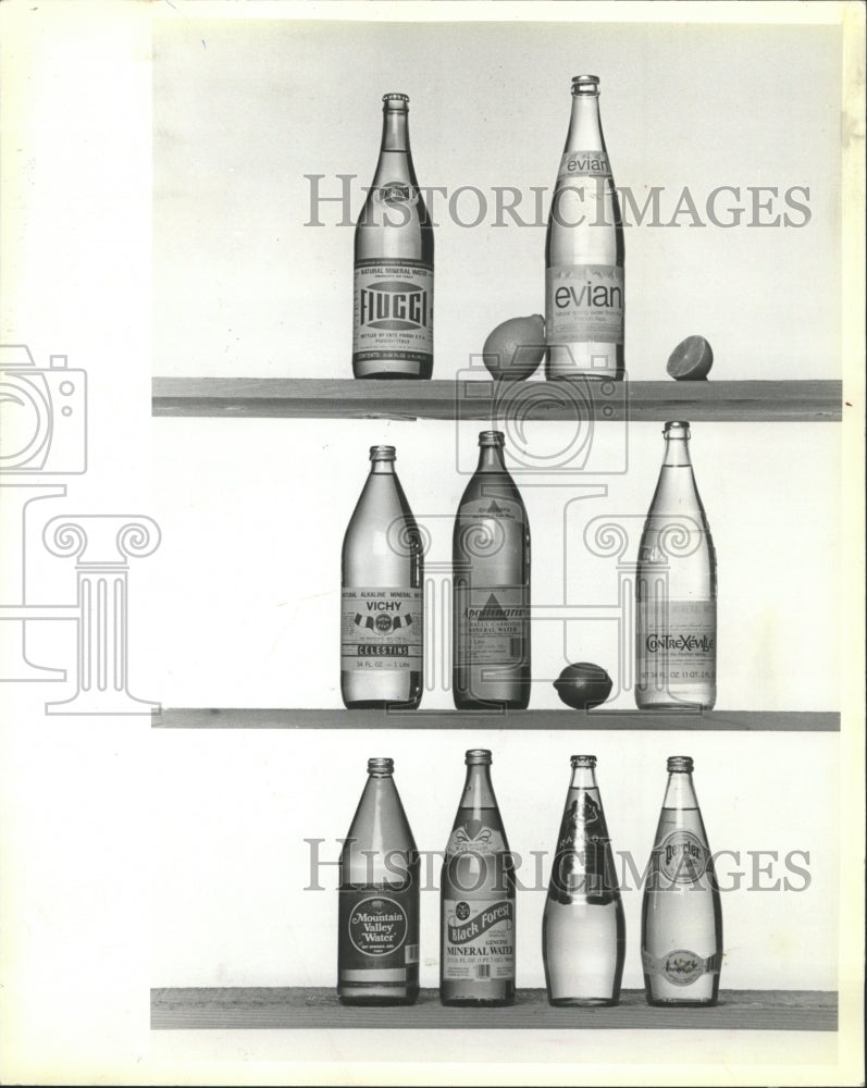 1986 Press Photo Bottled Waters Mineral &amp; Sparkling - RRW38017 - Historic Images