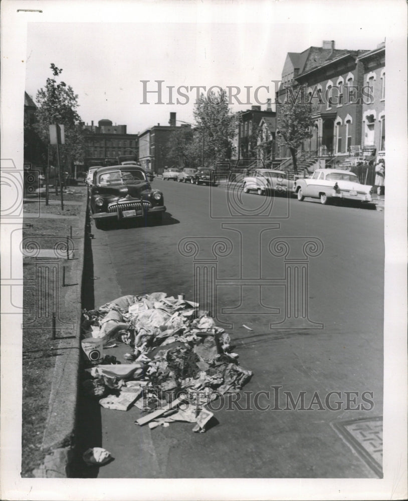 1956 Press Photo Street Sweeper Makes Mess - RRW38589 - Historic Images