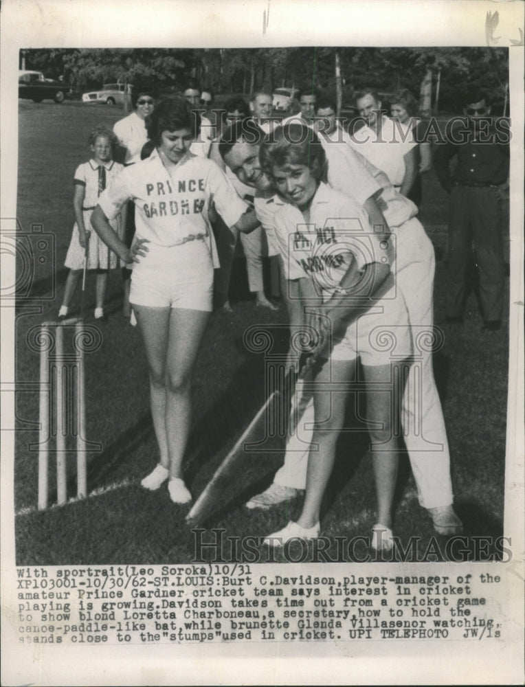 1962 Press Photo Burt Davidson Cricket Gardner Team - RRW40659 - Historic Images