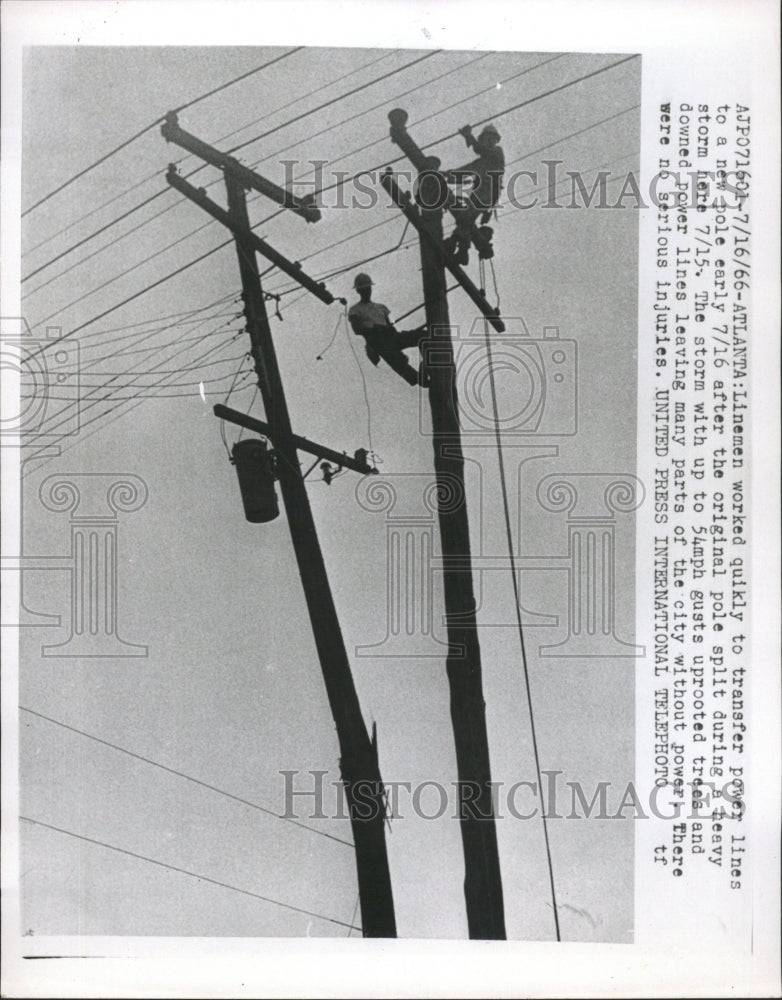 1966 Press Photo Linemen Transfer Power Lines - RRW42037 - Historic Images