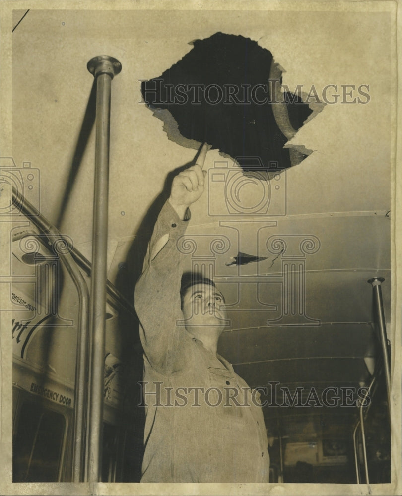 1956 Press Photo CTA bus ceiling damaged rowdy students - RRW43395 - Historic Images