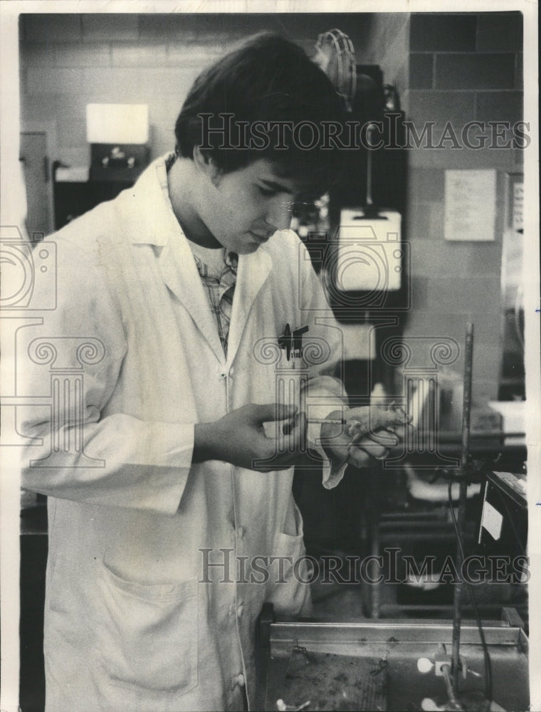 1977 Press Photo Mouse David Anderson Inject Researcher - RRW44281 - Historic Images