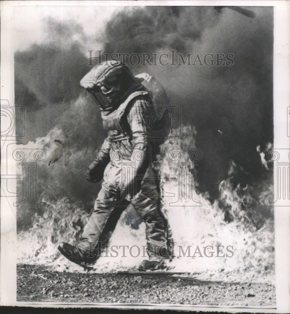 1963 Press Photo Fire Walker Fiberglass Suit Demo - RRW45009 - Historic Images