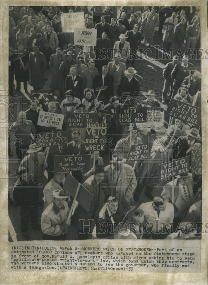 1957 Press Photo Indiana AFL Members March Statehouse - RRW45187 - Historic Images