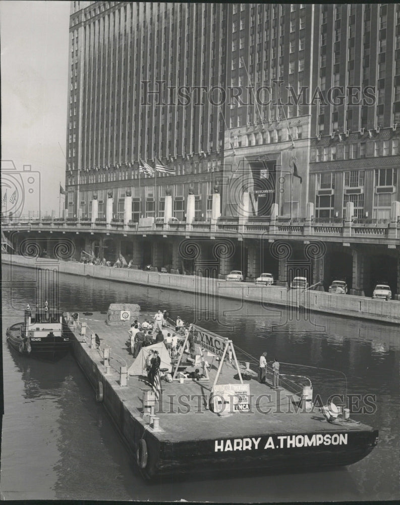 1957 Press Photo YMCA Camp Floats Barge Chicago River - RRW45249 - Historic Images