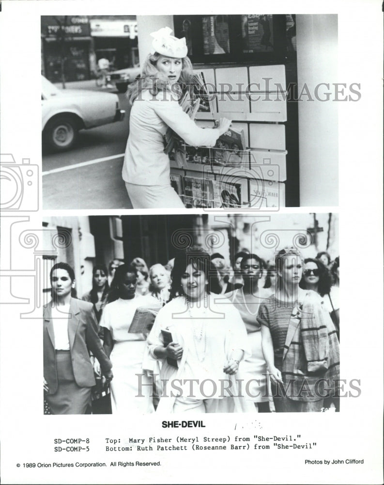 1989 Press Photo Meryl Streep and Roseanne Bar &quot;She Dev - RRW45545 - Historic Images