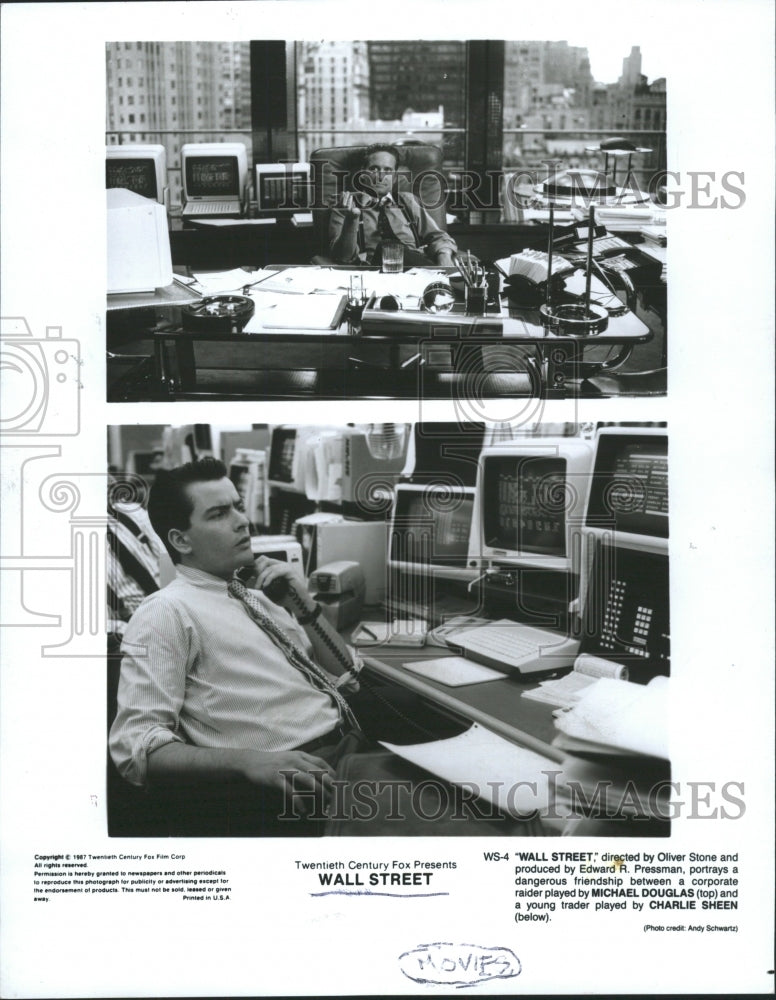 1990 Press Photo Douglas &amp; Sheen Star In Wall Street - RRW45567 - Historic Images