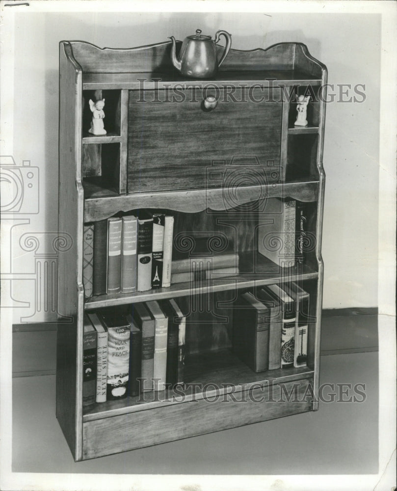 1955 Press Photo Bookcase Hide-A-Desk - RRW46153 - Historic Images