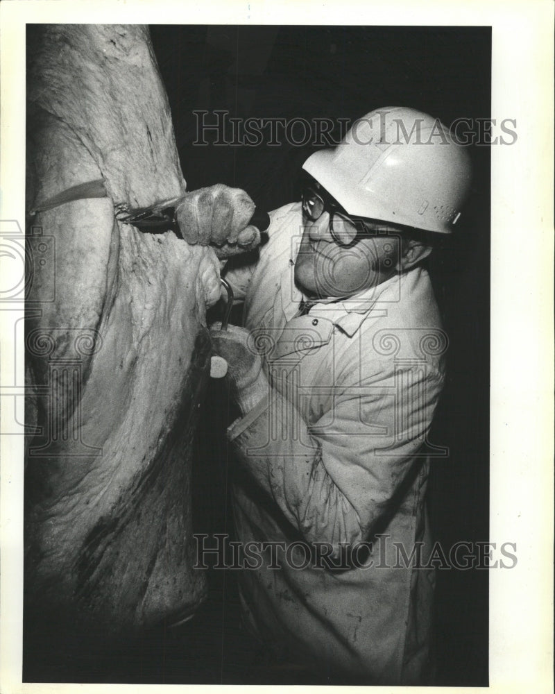 1981 Press Photo Benny Lemanski Butcher Cattle Hind - RRW46505 - Historic Images