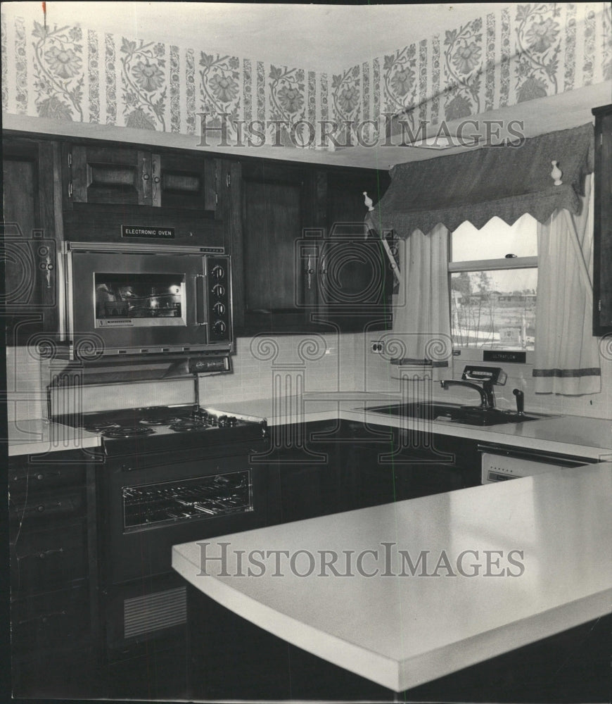 1966 Press Photo Kitchen Stained Wood Cabinets Electric - RRW47303 - Historic Images