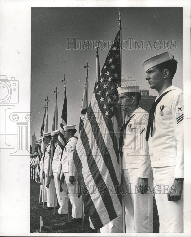 1969 Press Photo Sunset Ceremonies Navy Personnel Mich - RRW48033 - Historic Images