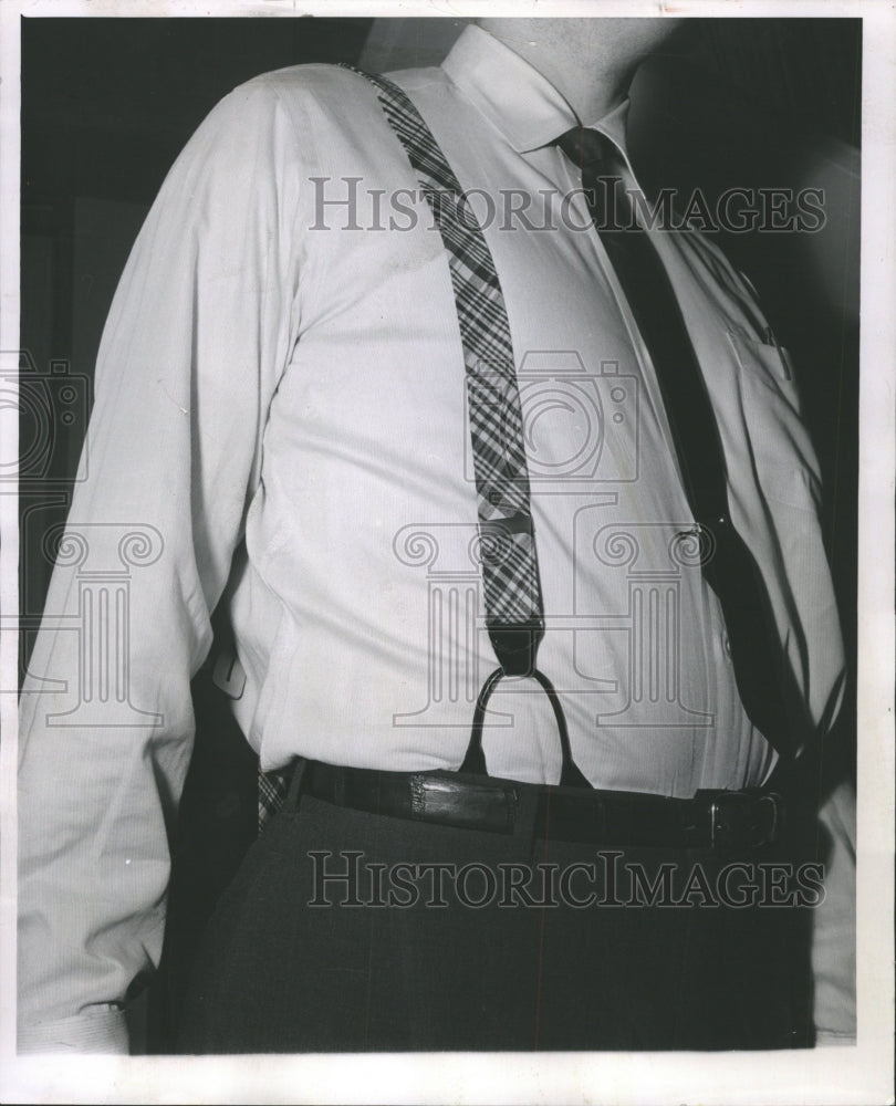 1963 Press Photo Suspenders Fabric Leather Straps Mich - RRW48183 - Historic Images