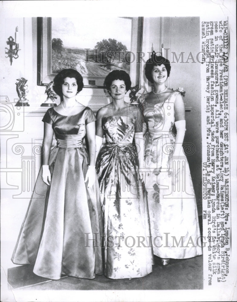 1961 Press Photo Lucy Baines Lady Bird Lynda inaugural - RRW48417 - Historic Images