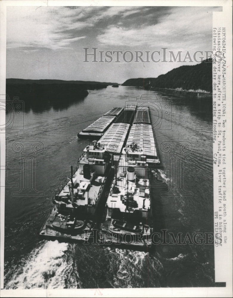 1965 Press Photo Two Towboats tied south Mississippi - RRW48707 - Historic Images