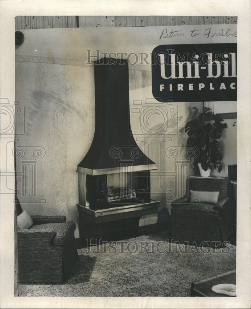 1955 Press Photo Uni-bilt fireplace - RRW49615 - Historic Images