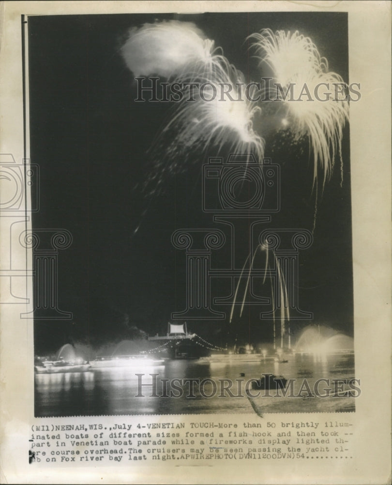 1954 Press Photo Fireworks Venetian Boat Parade - RRW49747 - Historic Images