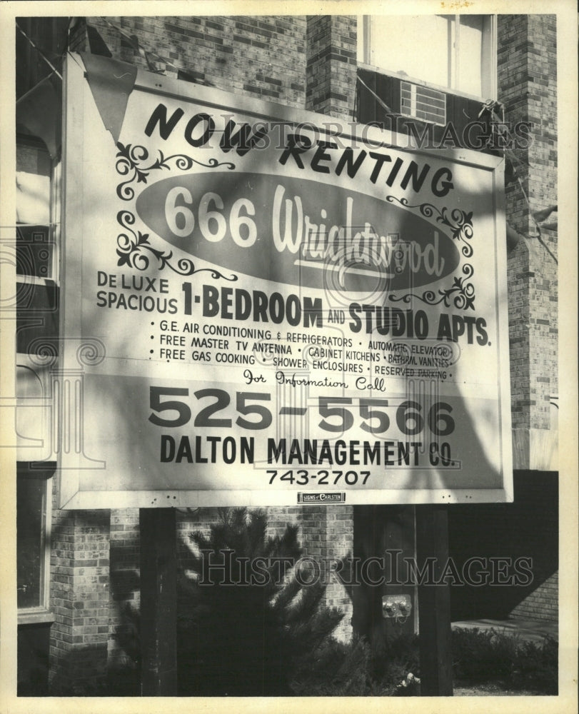 1968 Press Photo Sign apartment available studio build - RRW50527 - Historic Images