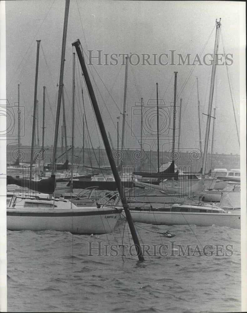 1973 Press Photo Sailboats In Lake Michigan Wind Damage - RRW50899 - Historic Images