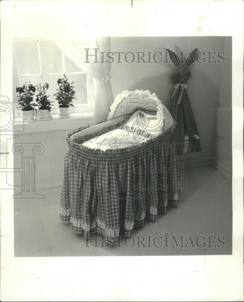 1974 Press Photo Bassinet Skirt Liner Comforter Rabbit - RRW51673 - Historic Images