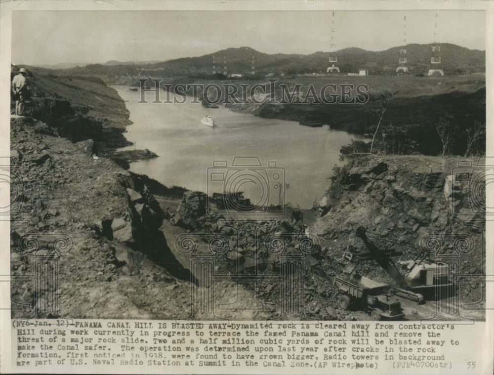 1955 Press Photo Dynamite Rock Contractors Hill Clear - RRW51975 - Historic Images