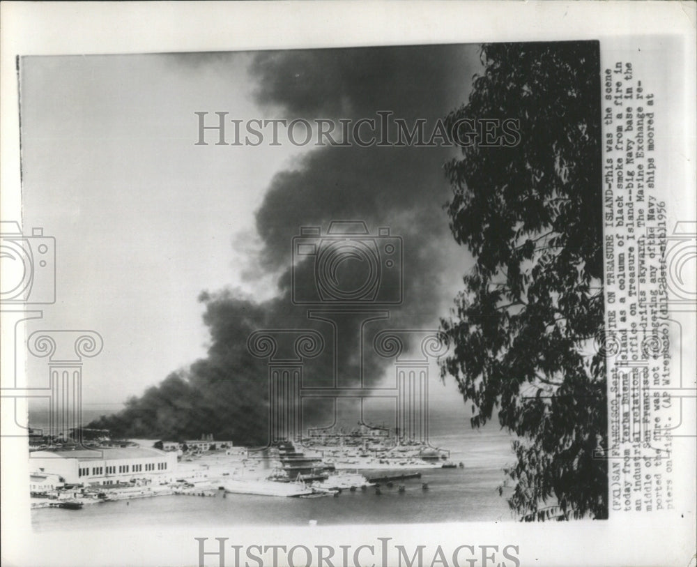 1956 Press Photo Fire Treasure Island Yerba Buena - RRW52379 - Historic Images