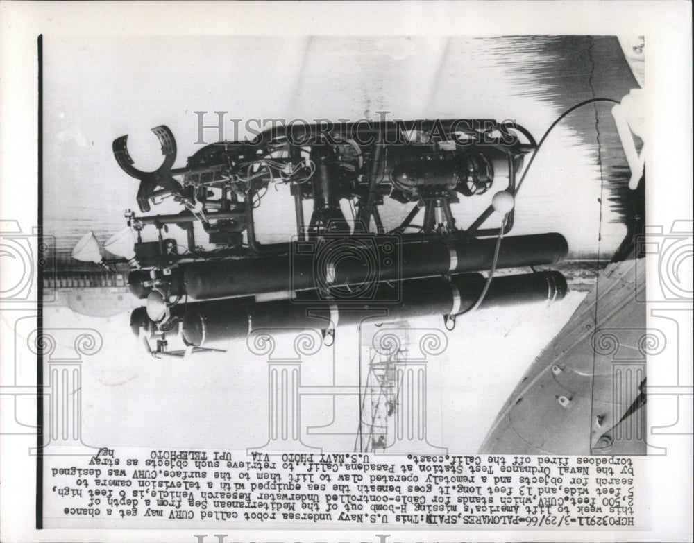 1966 Press Photo US Navy Undersea Robot CURV H-Bomb - RRW52439 - Historic Images