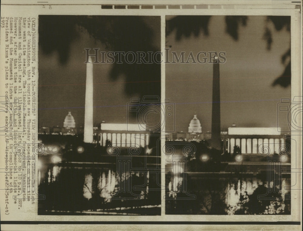 1973 Press Photo Washington Monuments Lit And Dark - RRW53907 - Historic Images